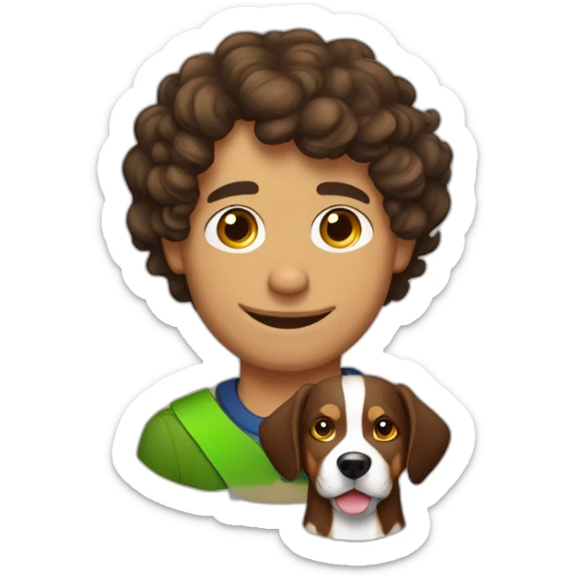 Russian guy with curly brown hair with dog Entlebucher zennenhund sticker