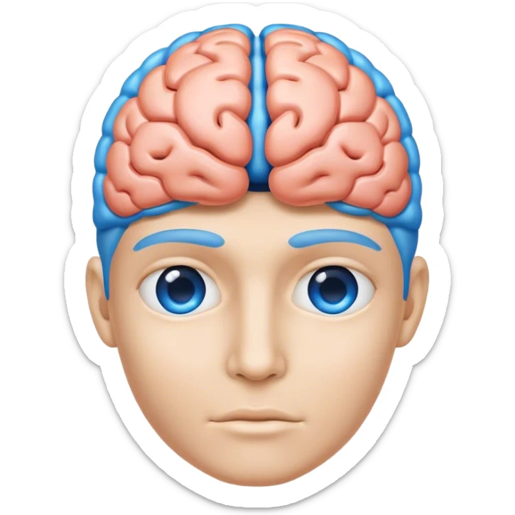 A real person face emoji and hair is replaced by a blue brain sticker