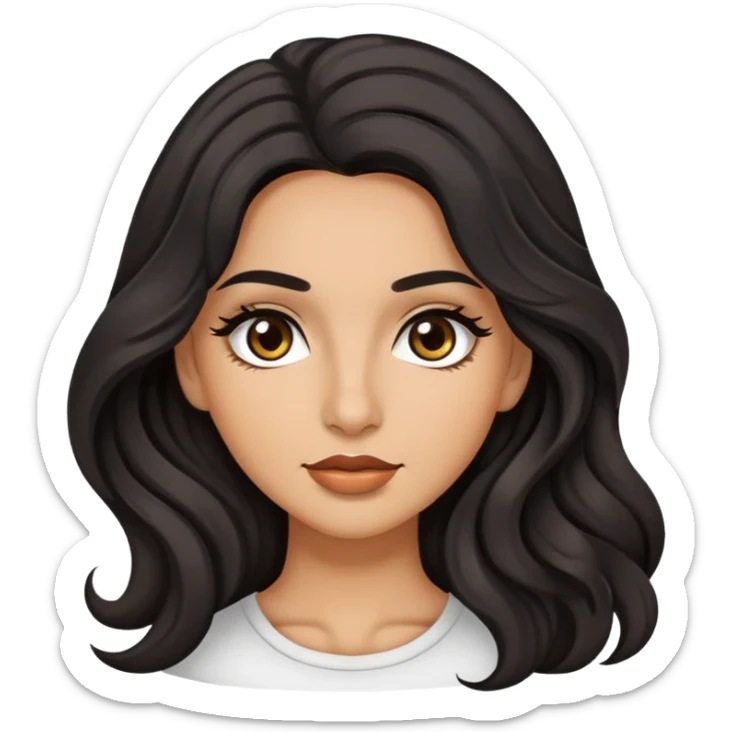 woman with olive skin, brown eyes and long lashes, and long black wavy hair  sticker