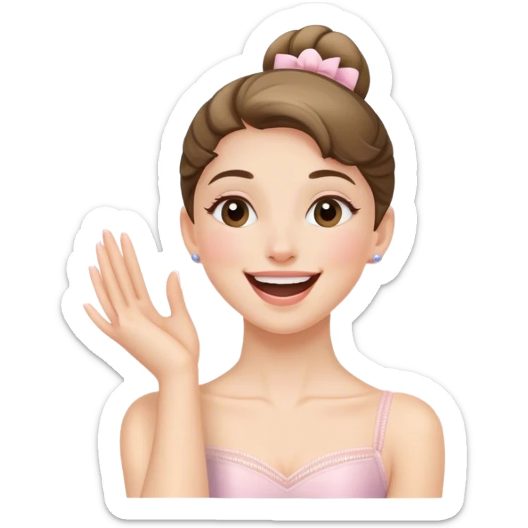 The ballerina laughs sweetly, covering her mouth with her hand sticker