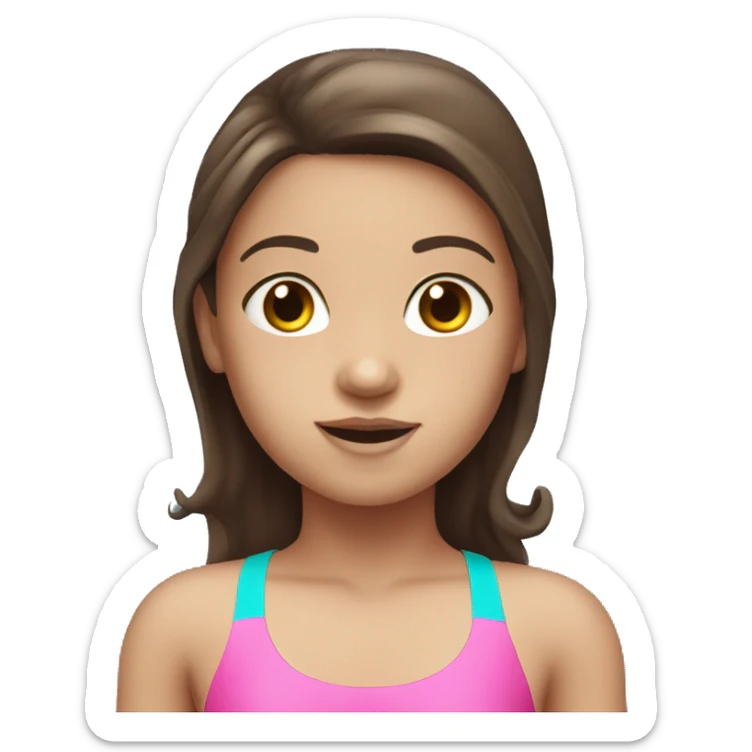 swimming little white girl with pink swimming suit dark brown long hair sticker
