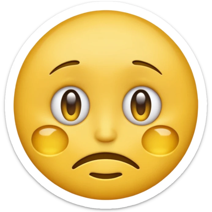 round yellow emoji face, Facebook style, trembling fake smile, watery eyes, showing hidden sadness sticker