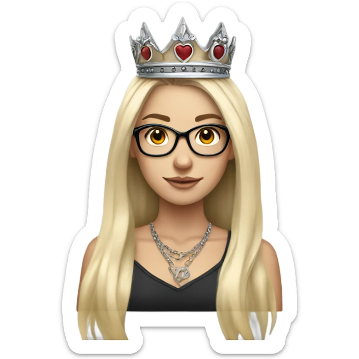 beautiful white girl with tattoos, wearing a crown and glasses with long blond hair  sticker