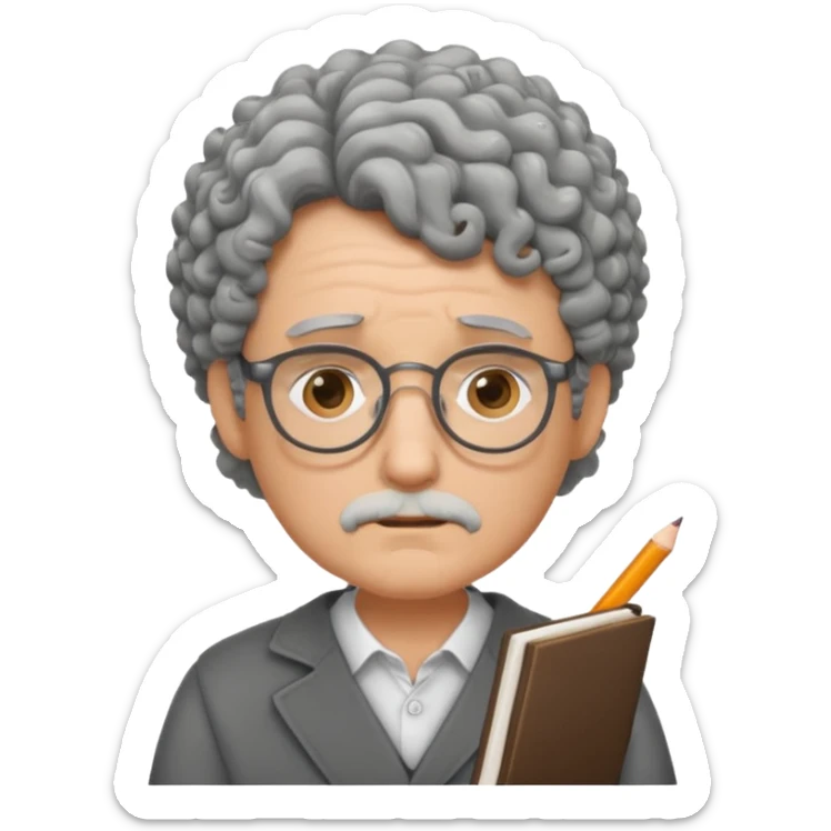 Sad male Writer with curly gray hair and glasses sticker