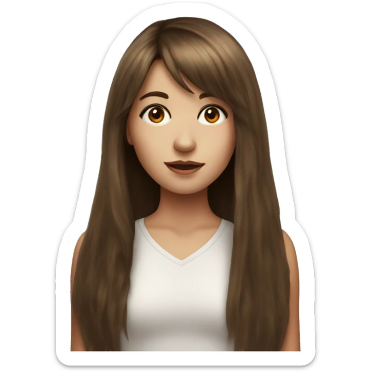 Realistic photograph girl with brown long hair and a fringe sticker