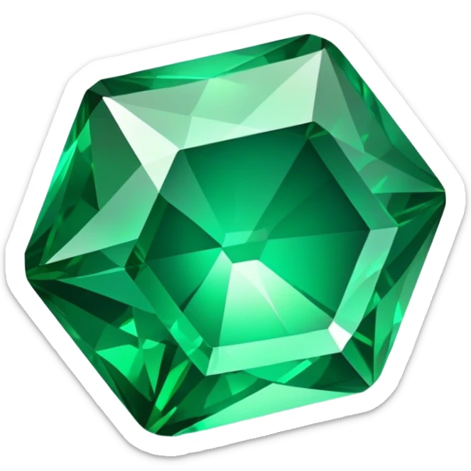 Cinematic Realistic Emerald Emoji, Deep and lush, with a vibrant green hue that catches light, creating a brilliant, sparkling effect across its polished surface. The facets of the gem catch the light in rich, deep reflections, radiating a sense of luxury and nature. Soft glowing outline, capturing the essence of natural beauty and timeless elegance in a vivid emerald. sticker