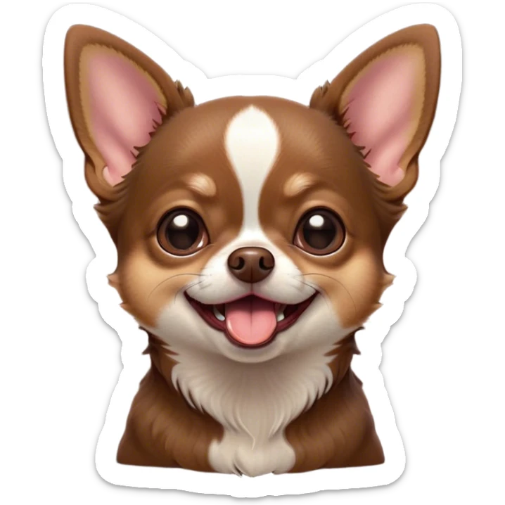 Cinematic Cute Yawning Chocolate Short Haired Chihuahua Portrait Emoji, Head tilted slightly with a dramatic, wide-open yawn, soft chocolate fur with a velvety texture, floppy ears slightly drooping, round dark eyes barely open in drowsy contentment, Simplified yet irresistibly adorable features, highly detailed, glowing with a soft, cozy glow, high shine, relaxed yet expressive, stylized with a touch of whimsy, bright and endearing, soft glowing outline, capturing the essence of a sleepy yet affectionate pup, so drowsy it feels like it could stretch right out of the screen and curl up for a nap! sticker