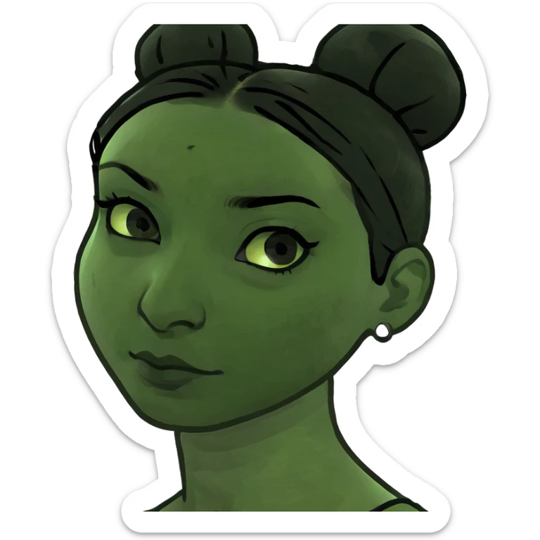 bratty selfish mom with black hair dark undereyes indian bun sticker