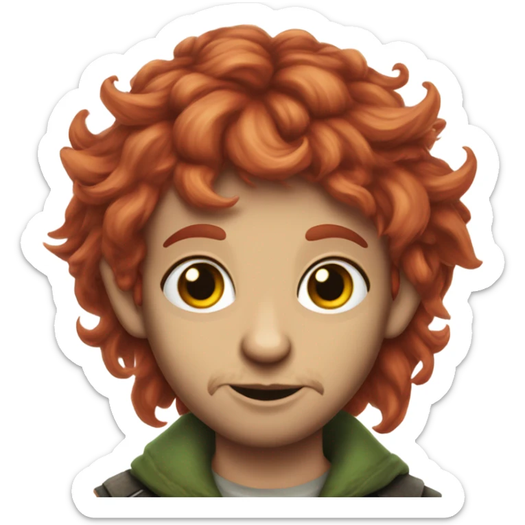 Tattooed elf with scraggly red hair and long shaggy sideburns and cat eyes sticker