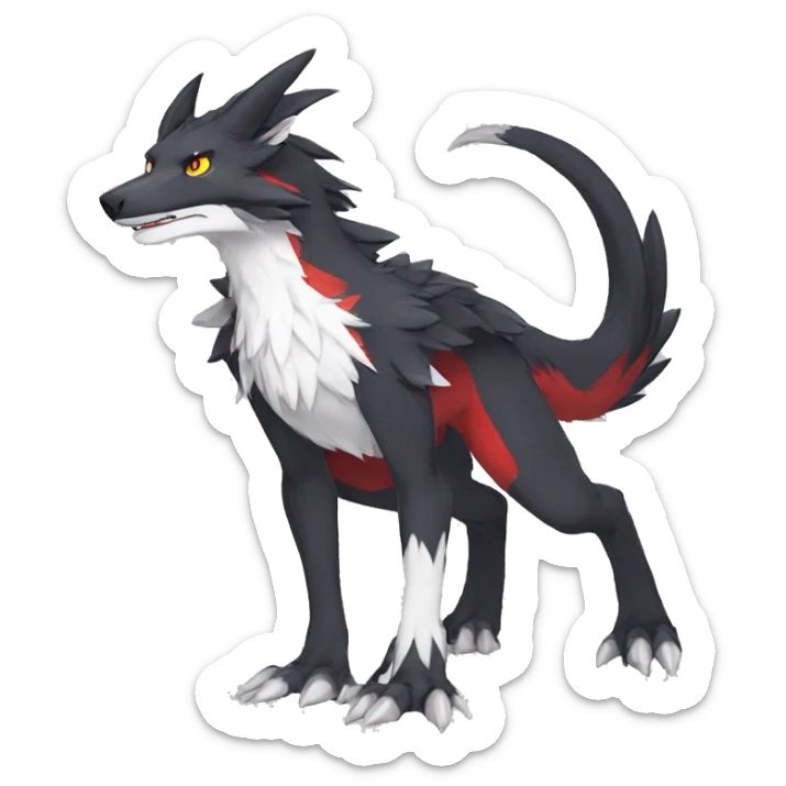 Anthro Cute cool black red white yellow nargacuga-sergal animal hybrid Fakemon full body sticker