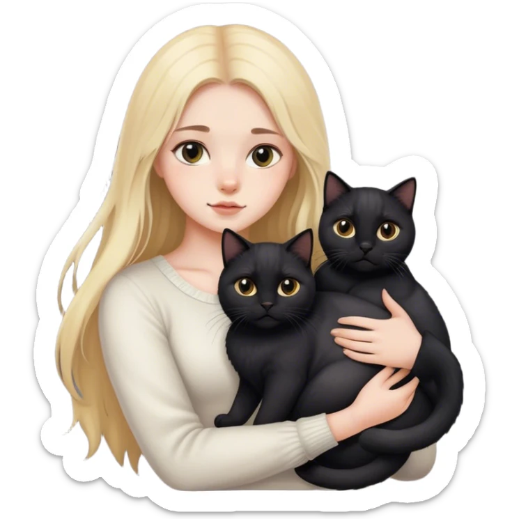 
girl with light long hair and fair skin holds a black British cat in her arms sticker