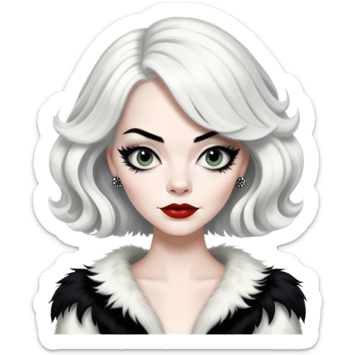 emma stone as Cruella with left side of the hair black and the other half white sticker