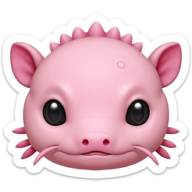 simple axolotl head, animal emoji style, soft pink color, cute face, minimalistic, rounded features sticker