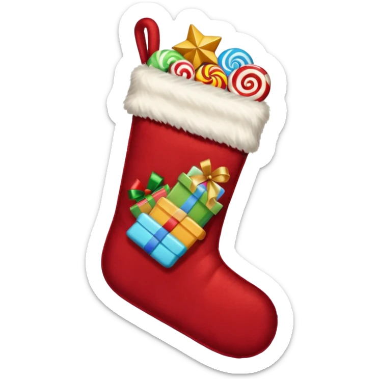 A cozy old-timey Christmas stocking full of vintage toys and candy sticker