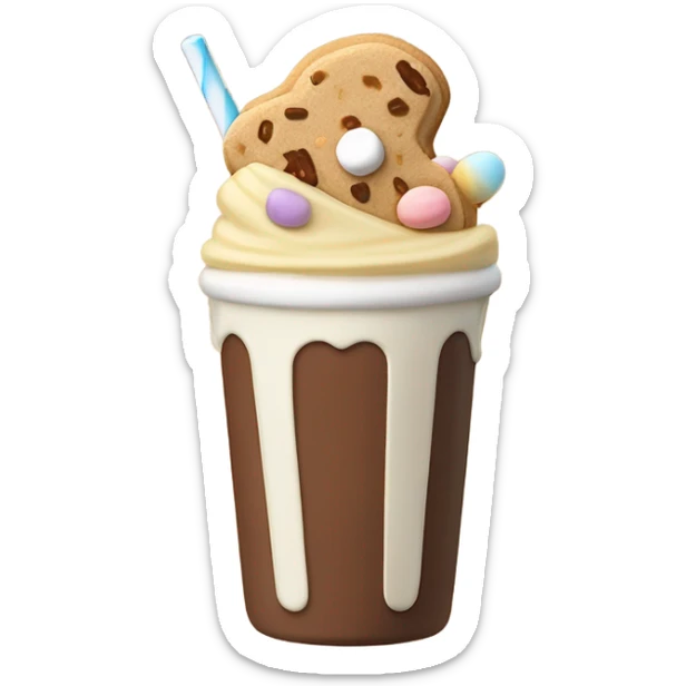 a peanut butter and banana flavored milkshake topped with reese’s pieces, a toffee covered marshmallow, a boxing glove made of white chocolate, and a peanut butter cookie sticker
