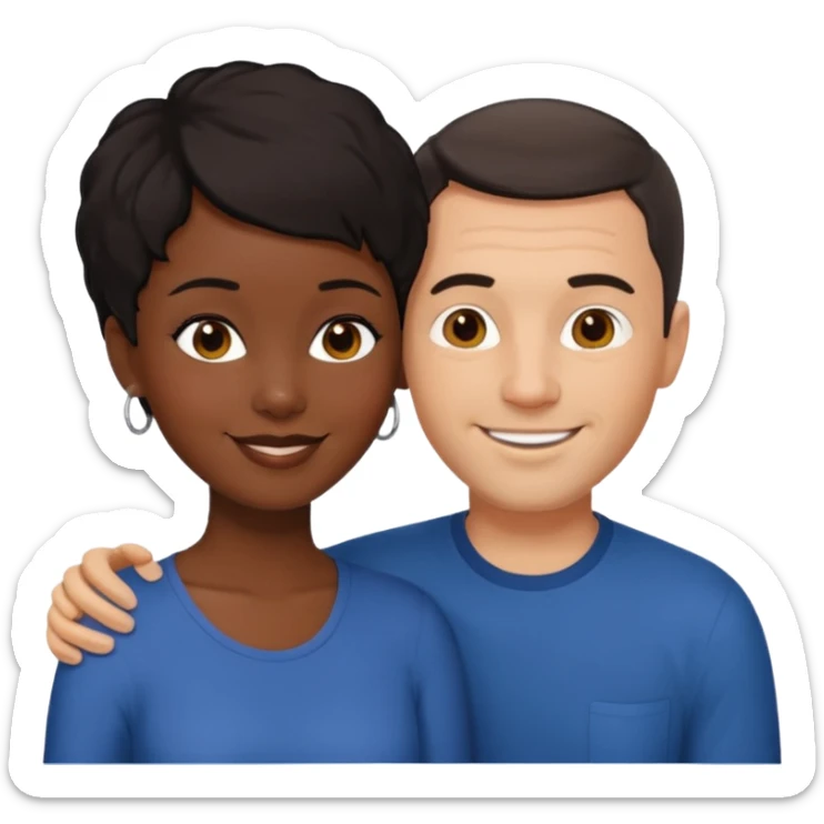 mixte couple black girl  with very short hair , dark haired white man around 40 years old sticker