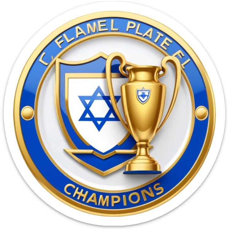 Israeli Premier League champions plate, shiny gold and blue, simple and iconic sticker
