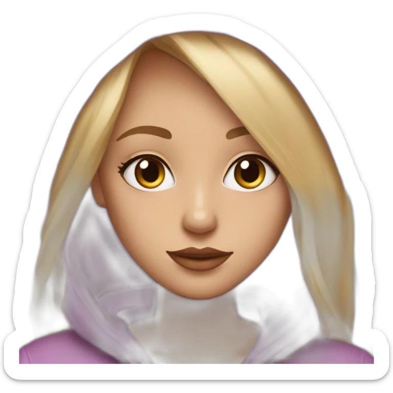 Purple hoodie rose blond long straight hair mascara eyelashes light red  color lip smaller eyes sticker