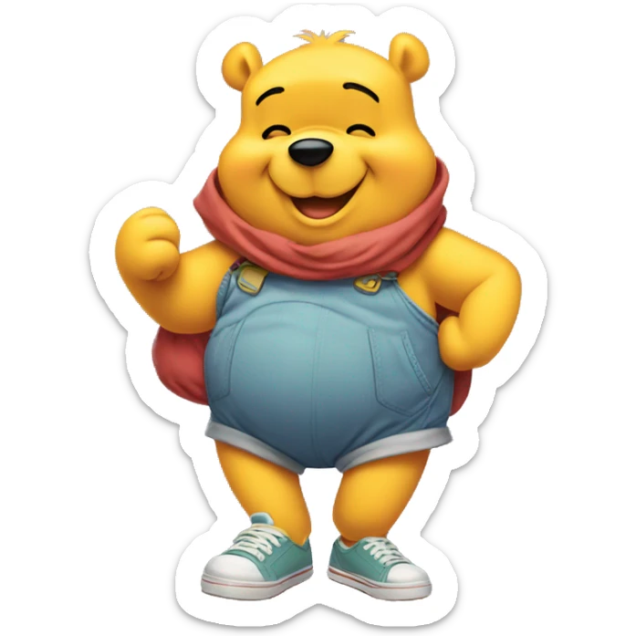 Winnie the pooh doing a thumbs up with a big tummy and floppy untied sneakers sticker