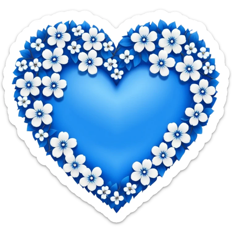 goth  sakura heart, heart made of white sakura petals with blue accents, remove background sticker