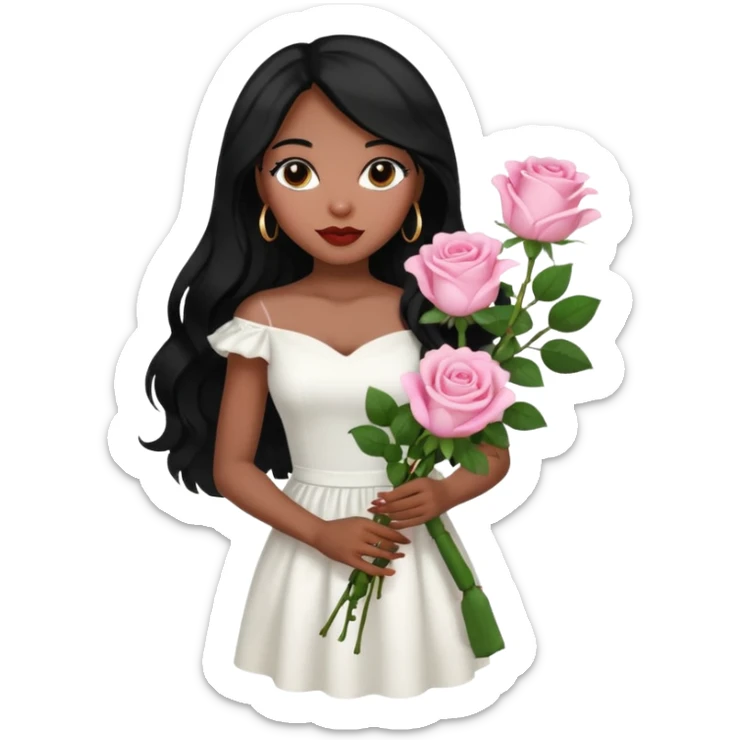 woman of God (black girl, super feminine and pretty, modern, long hair, white dress, pink flowers in hand) sticker