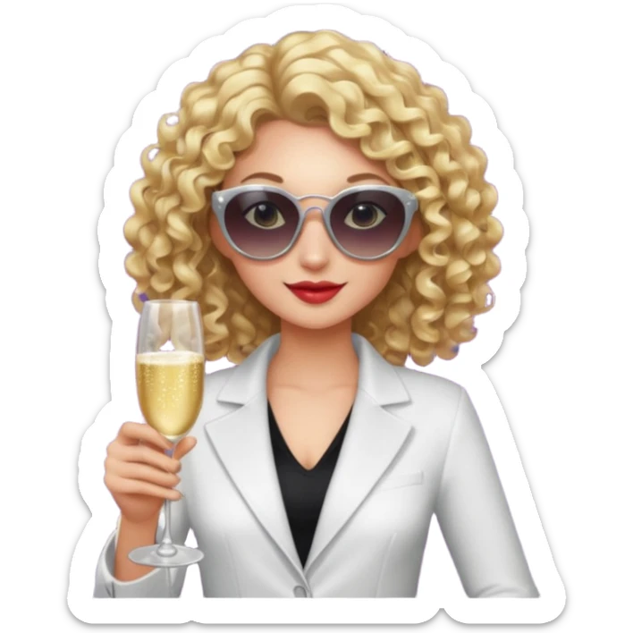 fancy blonde curly hair girl with sunglasses and night club outfits sticker
