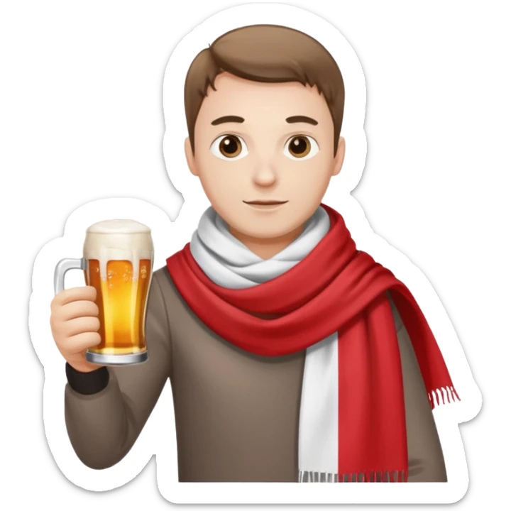 A man wearing a red and white scarf holding a Polish flag in one hand and a beer in the other sticker
