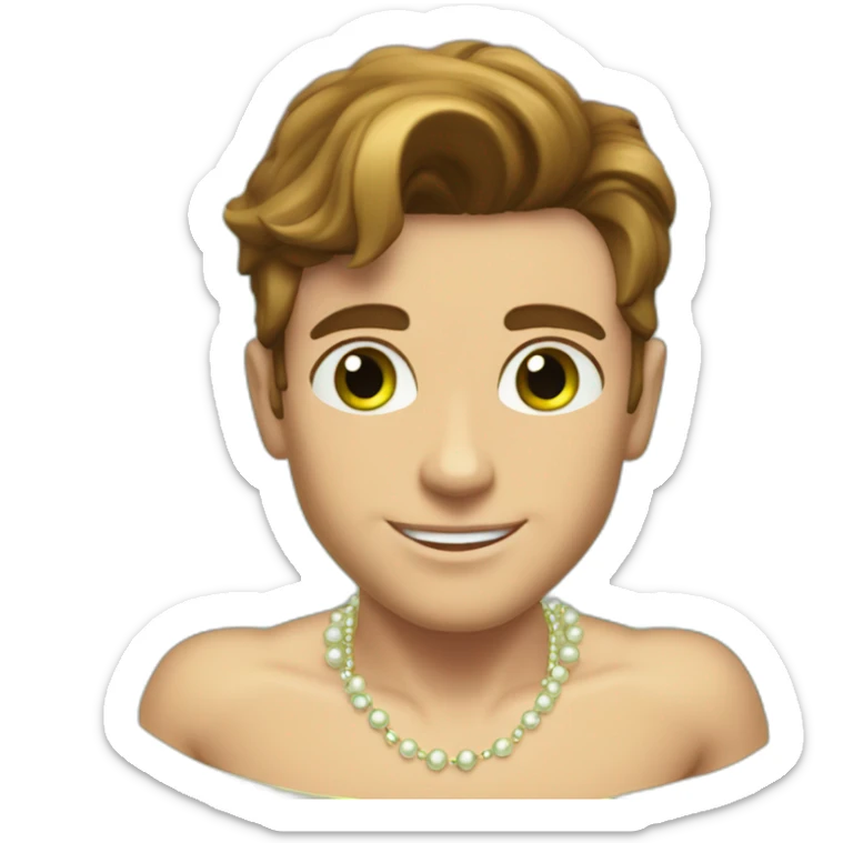 Posh-muscle-boy-brown-hair-green-eyes-pearl-necklace-in-golden-bathtub-legs sticker