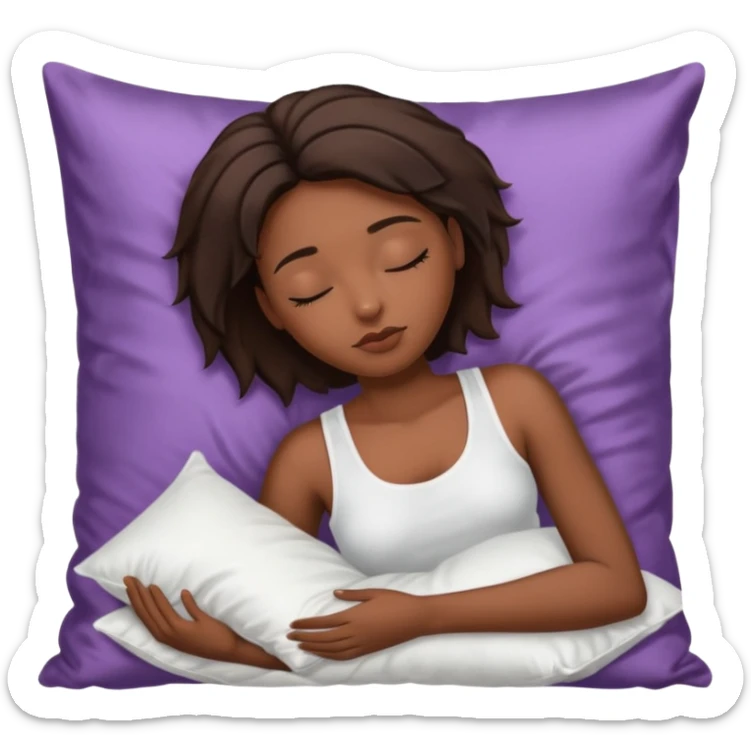 sleeping beauty african american woman with dark brown hair with a silk pillow, she is wearing a white tank top with big boobs sticker