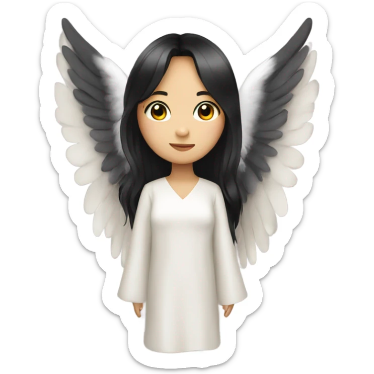 Asian Angel girl with black hair and wings sticker