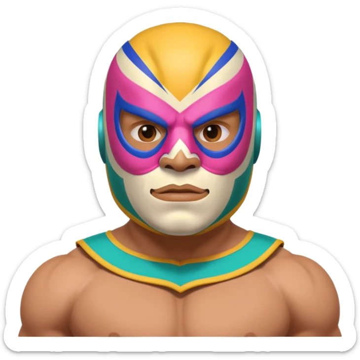 Mexican wrestler portrait, head and shoulders only, colorful luchador mask, muscular collar, confident expression, 3D cartoon, mobile game icon style, clean background, no text, no watermark
 sticker