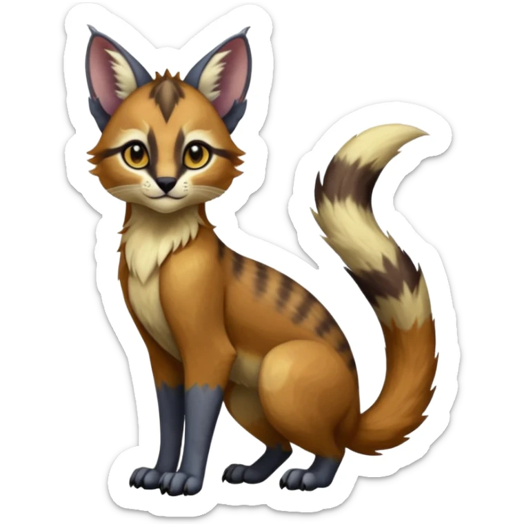 Colorful dark tropical exotic cute cool beautiful shiny beautiful fantasy-caracal-civet-genet-sergal-vernid-Gryphon-Cacomistle-Trico-oncilla-animal-Fakémon-hybrid-fursona (full body) sticker