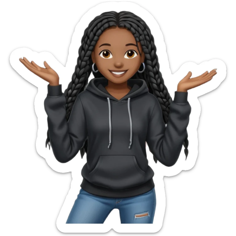 African American girl dark skin with long black box braids wearing plain black hoodie wearing skinny jeans dancing sticker
