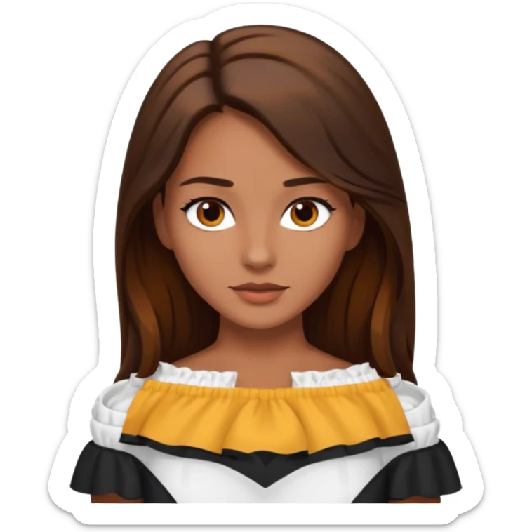 Chicas  de cabello  largo castaño ojos caff3 oscuro  piel morena y playera blanca  de ombros sticker