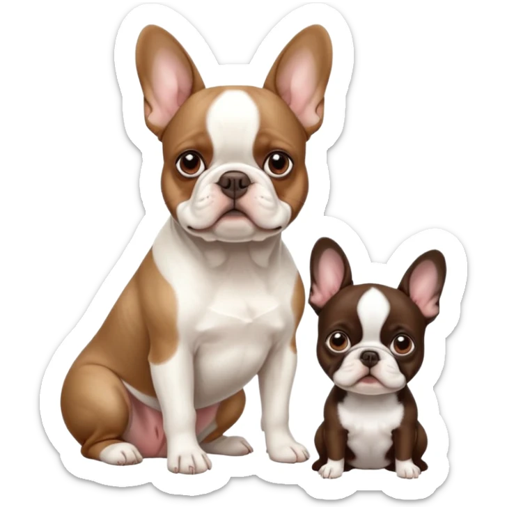 All White French bulldog sitting next to brown Boston terrier sticker