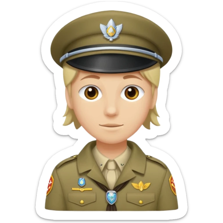 Maak een persoon in scoutsuniform. Maak zijn volledige lichaam en laat hem een afwegings gebaar maken met zijn handen sticker