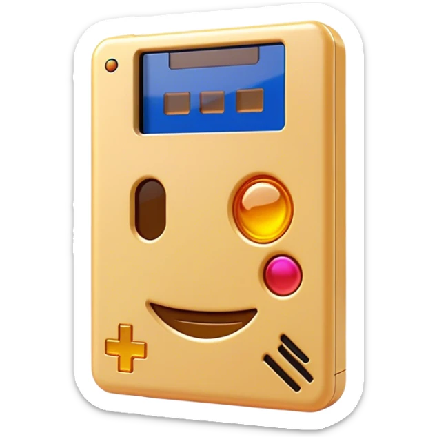 Clash of Clans aesthetic: Cinematic Playful PlayStation Memory Card Portrait Emoji, rendered in a 3D vector-style similar to standard emojis with minimal shading and bold, simplified shapes. A compact, distinct form with signature details, softly glowing with a cutting-edge console technology charm. Simplified yet unmistakably iconic, highly detailed and consistent, glowing with a soft radiance and high shine. Stylized with a touch of technological advancement and a soft glowing outline, capturing the essence of a beloved gaming relic with a friendly, playful manner! sticker