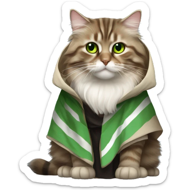 Brown with black stripes and green eyes Siberian cat dressed as obi wan kenobi sticker