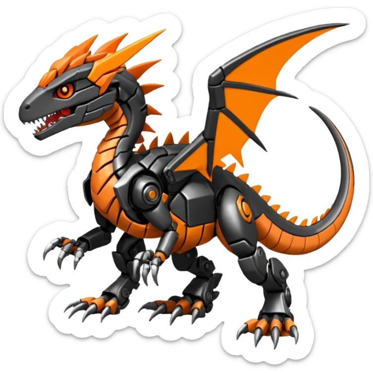 Cool Edgy Black Orange Digimon-Fakemon-Guilmon-Velociraptor-Dragon-Mecha full body sticker