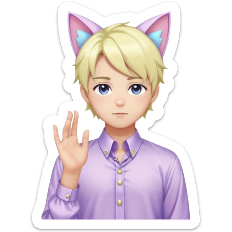 effeminate young pastel femboy man with shiny hair, cat ears, blouse, cute, gorgeous, anime, catboy, full body sticker