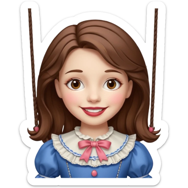 A marionette which is a girl with a brown hair and a beautiful smile sticker
