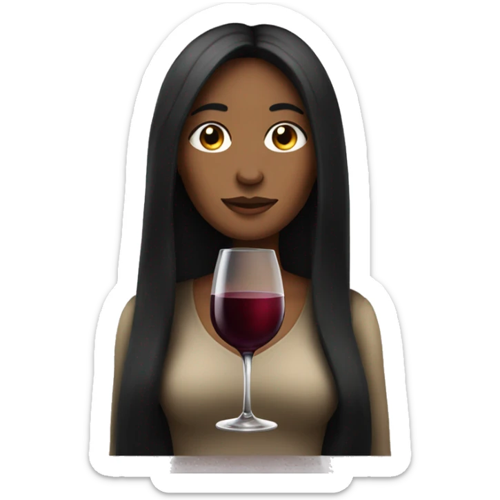 plae woman with black long hair and a glass of wine sticker