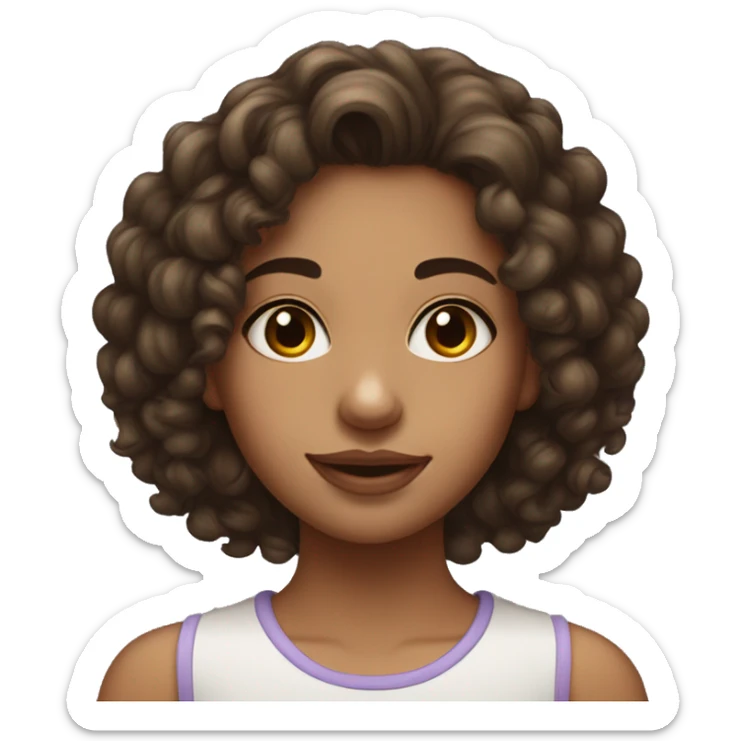Girl with mid height curly hair , one nose piercing and one beauty mark on her left side of the face on the cheek near the nose . She is a brunette  sticker