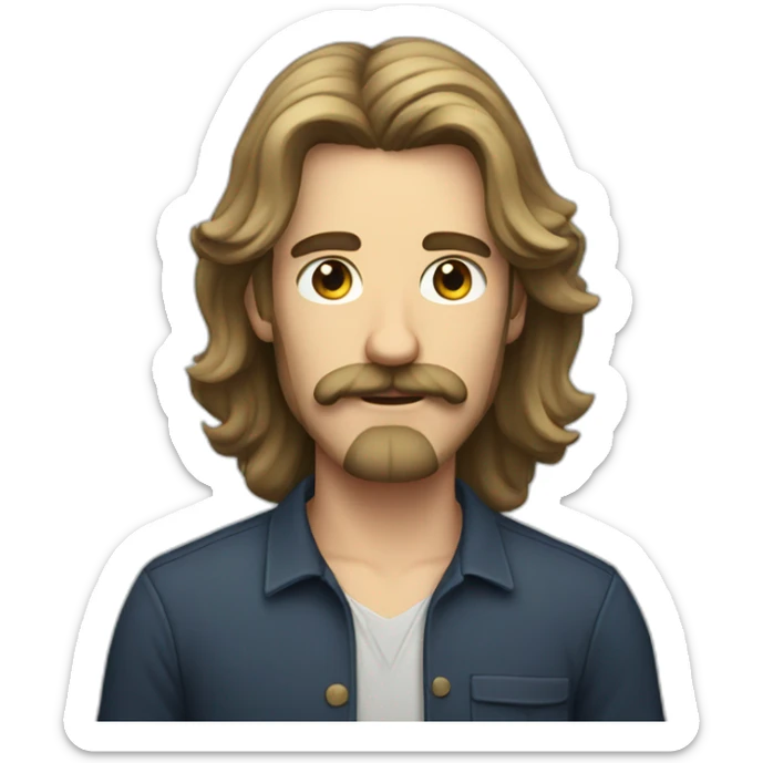 A man with long hair and mild moustache and french bearded sticker