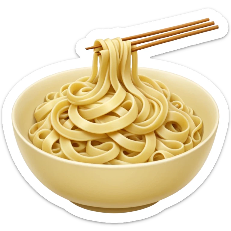 loose tangle of pale yellow cooked noodles with soft glossy texture and natural curves, strands slightly twisted and overlapping, freshly prepared dish, no bowl chopsticks or sauce, apple emoji style, soft lighting, subtle shadows, emoji scale sticker
