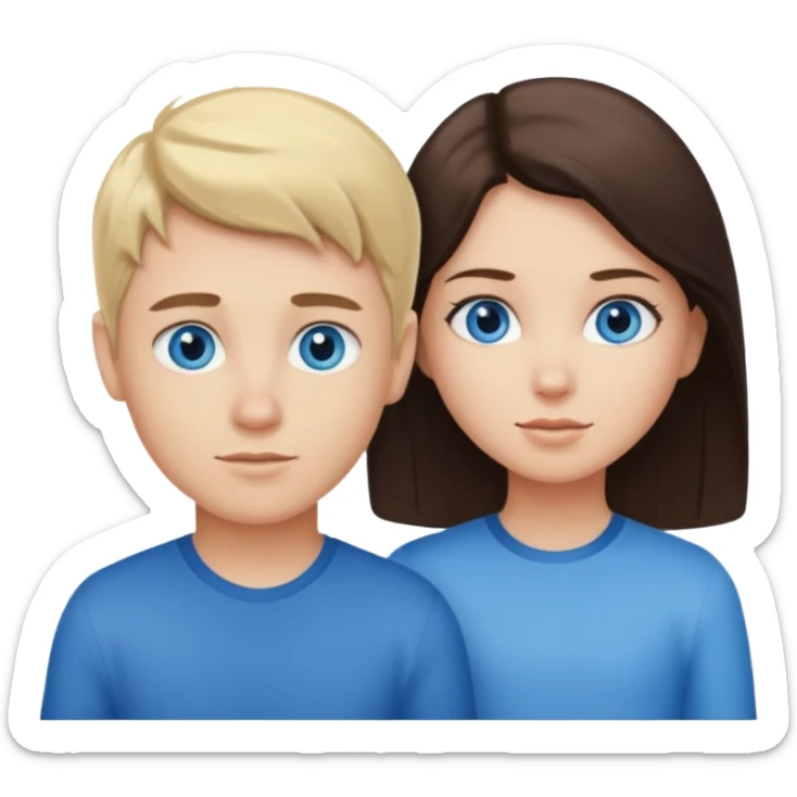 Couple blond boy bleu and the girl brunette hair and blue eyes  sticker