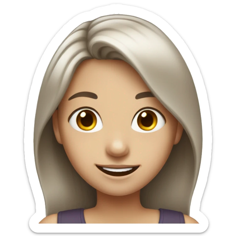 Brown-haired with white strand of hair girl smiling  sticker