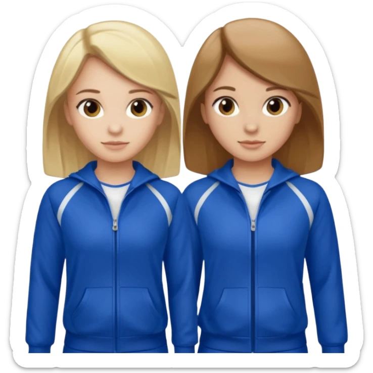 two girls dancing one has blond hair and one is has brown hair they are wearing royal blue track suits sticker
