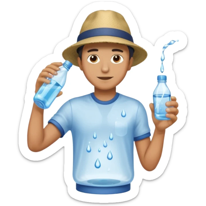 man full body emptying in the floor a bottle of water sticker