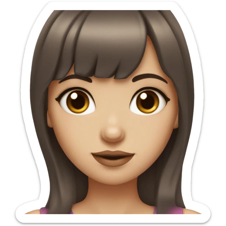 Girl with very fair skin dark brown hair with bangs big lips and brown eyes sticker